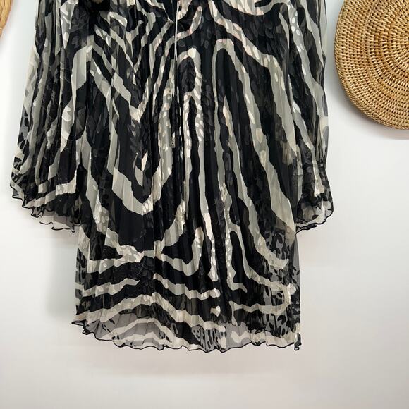 $268 Hale Bob Black White Animal Print Flare Boho Long Sleeve Mini Dress Small - Picture 5 of 9